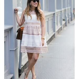 Alexis Cutout Lace Embroidered Sleeveless Melania Dress White Beige Bridal sz S